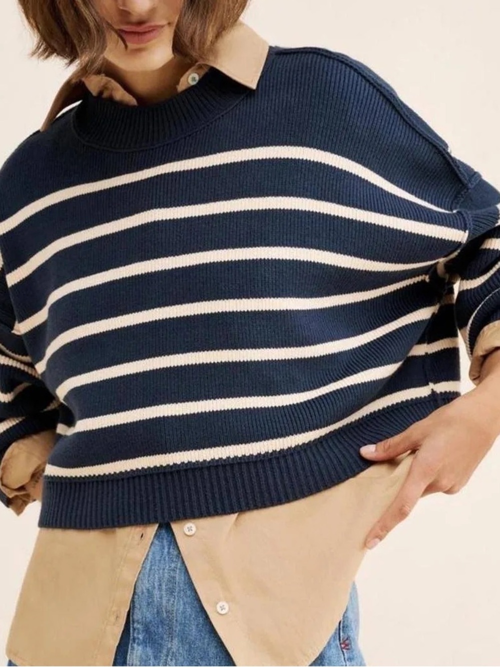 Free People Cropped Stripe Easy Street Tunic Sweater
